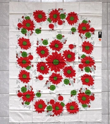 NWT Vintage Vera Neumann Tablecloth Red Flowers Floral Fabric Cotton 52" x 70" - Image 1 of 4
