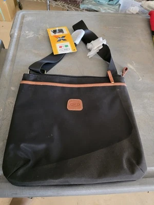 Bandolera/bolso de hombro BRIC'S Milano Italia negro nailon ribete de cuero Foto 1 de 4