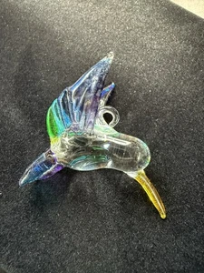 Colibrí de vidrio de colección con adorno azul amarillo púrpura Navidad limpio - Imagen 1 de 5