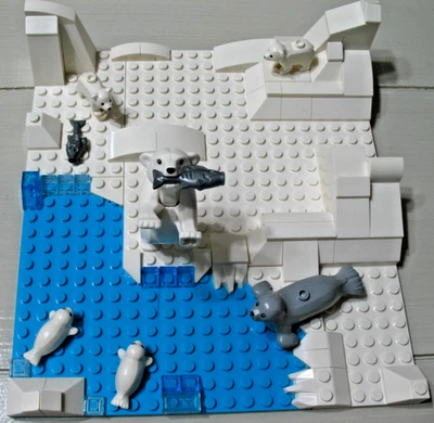 LEGO Oso Polar Cachorro Sello Cachorro León Marino Bebé Pez Naturaleza Océano Animal Escena Ártica Foto 1 de 4