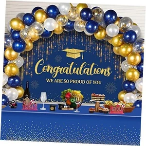 2025 Graduation Decorations Congratulation Party Supplies Congrats Blue, Gold - Picture 1 of 7