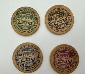 VINTAGE LOT OF 4 WOODEN NICKELS BENNINGTON VERMONT  BICENTENNIAL 1961 - Picture 1 of 2