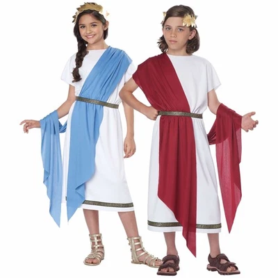 Disfraz básico de toga rojo y azul chales griego romano antiguo semana del libro niñas niños Foto 1 de 4