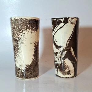 Pair Vintage Hand Built Ceramic Scandinavian Pottery Vases Wärkkäri Finland - Picture 1 of 9