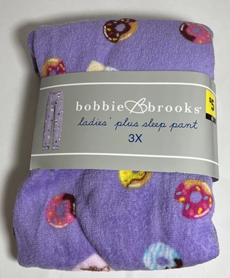 Bobbie Brooks 抓绒紫色睡裤-咖啡/甜甜圈-女式大码 3X 全新 — 第 1/3 张图片