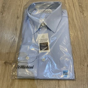 Vintage St Michael 90S Smart Stripped Blue Long Sleeve Shirt Size 15.5 M&S - Picture 1 of 5