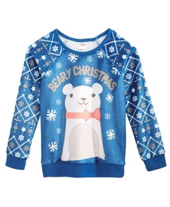 Evy Of California 'Holiday Bear Woobie' Girls Crew Neck Sweatshirt (2T/2, Blue) - Picture 1 of 1