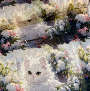 Stoff Meterware Baumwollstoff Patchwork 50 cm Blumen & Süße Katzen  Malerei - Bild 1 von 8