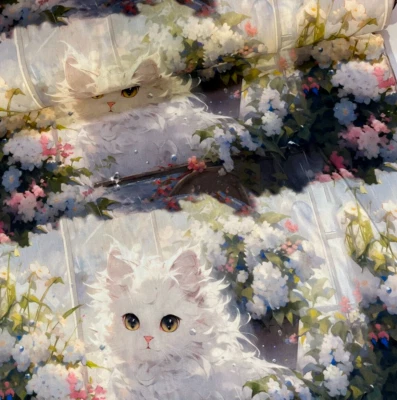 Stoff Meterware Baumwollstoff Patchwork 50 cm Blumen & Süße Katzen  Malerei - Bild 1 von 4