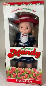 Vintage My Friend Mandy Doll Fisher Price 1981 NEW in box ~ opened Navy Dress - Picture 1 of 14