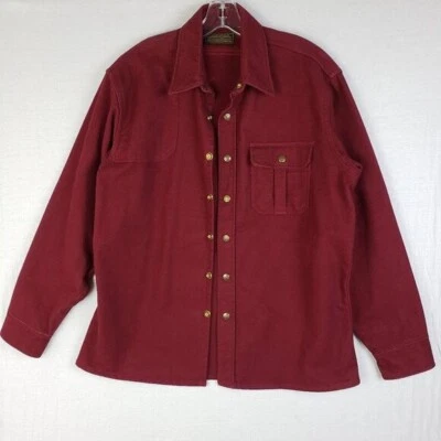 Camisa Chaqueta Vintage Años 80 Eddie Bauer Peso Pesado Franela Botones a Presión Rojo Vino Foto 1 de 4