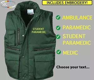 Ambulance Bodywarmer Gilet Bottle Green Printed Medic First Aid Jacket Coat - Picture 1 of 11