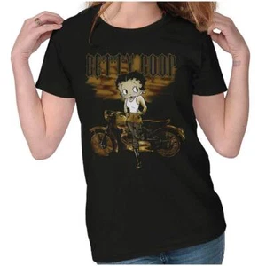 Betty Boop Retro Vintage Cartoon Biker Chick Womens Top Junior Graphic Tee - Picture 1 of 7