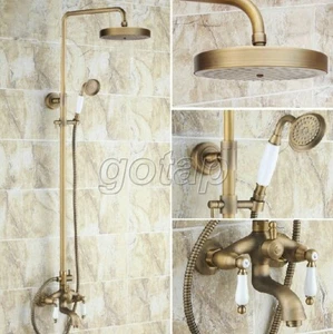 Bathroom Antique Brass Shower Faucet Wall Mounted Head Hand Spray Mixer Set - Picture 1 of 7