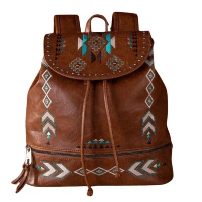 Montana West Embroidered 12-1/2" x 6" x 13" Leather Backpack  MW1245-9110BR NWT - Image 1 of 3
