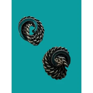 Vintage Sterling Silver Earrings Twisted Green Enamel Pierced 1" tall 13.81g - Picture 1 of 3