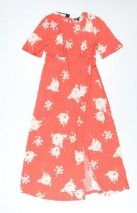 New Look Womens Red Floral Polyester A-Line Size 10 Round Neck Button - Picture 1 of 10