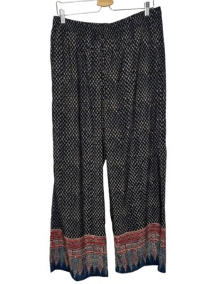 Pantalones Lauren Ralph Lauren Pierna Ancha Para Mujer 12 Azul Cintura Elástica Paisley Palazzo Foto 1 de 4