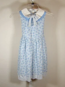 Vintage Harold Square Blue and White Floral Dress Girls Size 6X Made in USA - Picture 1 of 6