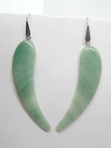 Dangle Earrings With Natural Aventurine And 925 Silver - Gemstone - Hook - - Picture 1 of 5