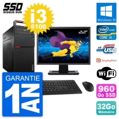PC tour LENOVO M700 Pantalla 22" Intel i3-6100 RAM 32Go GB 960Go Windows 10 Wifi - Imagen 1 de 4