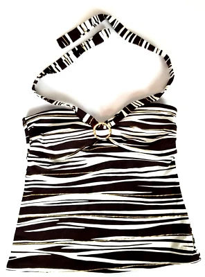 Nautica Size 8 Brown White Metallic Bandeau Halter Tankini Swim Top Swimsuit - Image 1 of 4