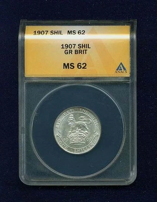 G.B./ENGLAND EDWARD VII 1907 1 SHILLING SILVER COIN, CERTIFIED BY ANACS MS62 - Image 1 of 4