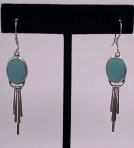 Handmade Navajo Turquoise Oval Dangle Sterling Silver Hook Earrings (2.5g) - Picture 1 of 6