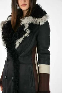 NEW DROMe Reversible Blue White Red Shearling Sheepskin FUR Coat S Italy NWT - Picture 1 of 7