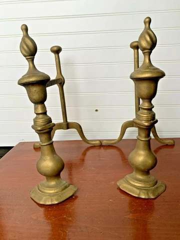 Vintage solid Brass Andirons Classic design footed twisting top 13" x 9" x 12" Cover