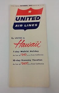UNITED AIRLINES 1953 AIRLINE ORARIO ORARIO HAWAII BROCHURE - Foto 1 di 7