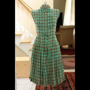 PRADA Sport 2007 Green and Rust Orange Plaid Sleeveless Dress - Picture 1 of 7