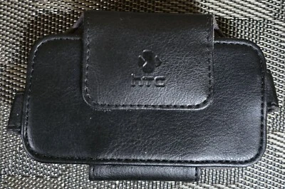 Funda para teléfono celular HTC de colección de cuero sintético negro con clip para cinturón; cierre a presión 3"x4,5" Foto 1 de 4
