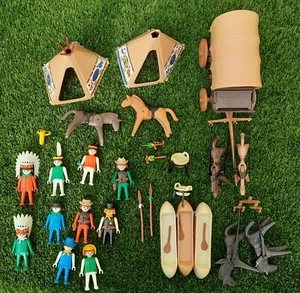Playmobil Indianer Dorf  Cowboys Pferde Kutsche Planwagen Kanus & Zubehör 1970er - Bild 1 von 12