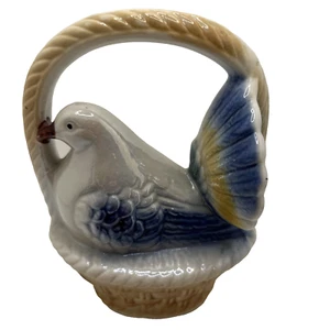 Vintage Lustreware Taube Vogel Figur blau im Korb Nest Bauernhof Landhaus Landhaus Chic - Bild 1 von 13