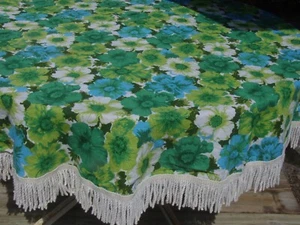 BRAIDWATER IRISCHE LEINEN BLUMEN FRANSEN TISCHDECKE RUND 70ER MID CENTURY MODERN - Bild 1 von 5