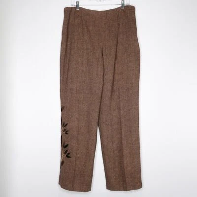 Pantalones para mujer Crossing Pointe talla 18 marrón lana Chevron floral recto Academia Foto 1 de 4