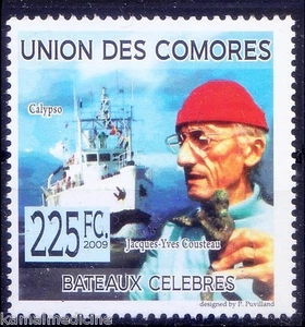 Jacques Yves Cousteau, conservación marina, explorador, barcos, comoras 2009 MNH - Imagen 1 de 1
