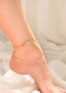 3 Ct Round Lab Created Sapphire Three Stone Anklet Women's 14K Yellow Gold Over - Picture 1 of 4