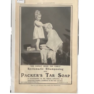 Vintage 1902 Packer’s Tar Soap Systematic Shampooing Ad Advertisement - Foto 1 di 5