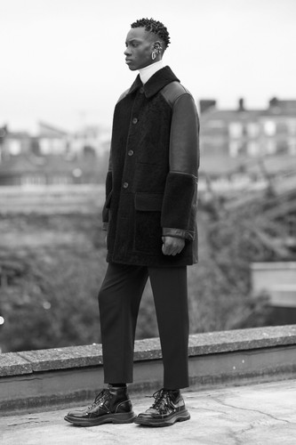 Cappotto Alexander McQueen Shearling Pea Pelle Navy