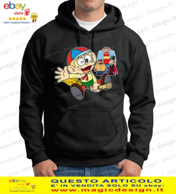 FRUIT OF THE LOOM FELPA CARLETTO PRINCIPE DEI MOSTRI CARTONI ANNI 80 UNISEX TAGLIE BIMBO FINO XXL