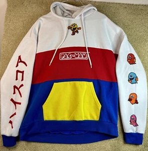 Pac-Man Colorblock Namco Hoodie Sweater Adults Mens Large Kanji Pockets - Picture 1 of 5