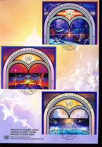 1992 Large Combo UN FDC - Tutti e 3 gli uffici in una copertina - Missione sul pianeta Terra - Foto 1 di 1