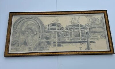 Jo Cain DIBUJO ANTIGUO MURAL WPA ESTUDIO LISTADO FÁBRICA INDUSTRIAL MAQUINARIA Foto 1 de 4