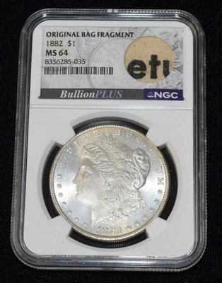 1882-P NGC MS64 $1 Morgan Silver Dollar Original Bag Fragment - Image 1 of 4