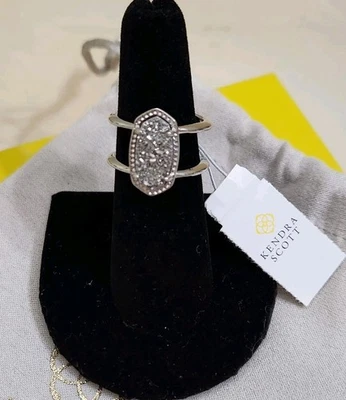 Kendra Scott Elyse Double Band Ring Sz 6 NWT Platinum Drusy - Image 1 of 4