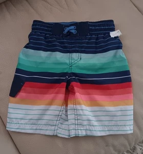 Boys Striped  Swim Trunks Cat & Jack Turquoise Blue Size XS (4/5) NWT - Picture 1 of 6