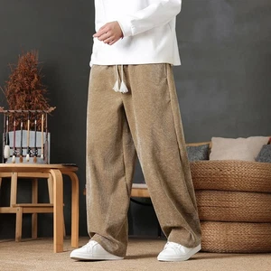 Herren Gerades Bein Hose Outdoor Schnür Chinesische Kung Fu Hose Elastischer Bund - Bild 1 von 9
