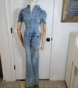 Ser.O.Ya x REVOLVE Womens Denim Jumpsuit Bayside Blue Size XS Fallon Fray Hem - Picture 1 of 10